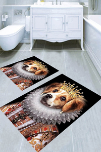 İnci Küpeli Köpek Desenli 2li Banyo Paspası (50x60 cm - 60x100 cm) - 1