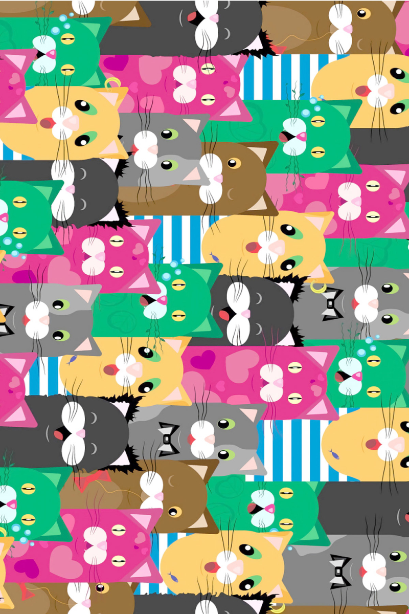 Renkli Ve Sevimli Kedi Çizimleri Dijital Baskılı Halı